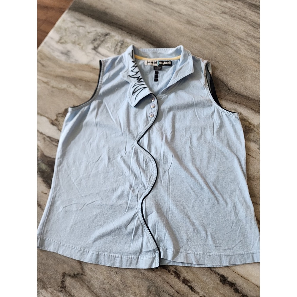 Jamie Sadock Womens Light Blue Sleeveless Golf Polo Top Asymmetrical Trim Size M